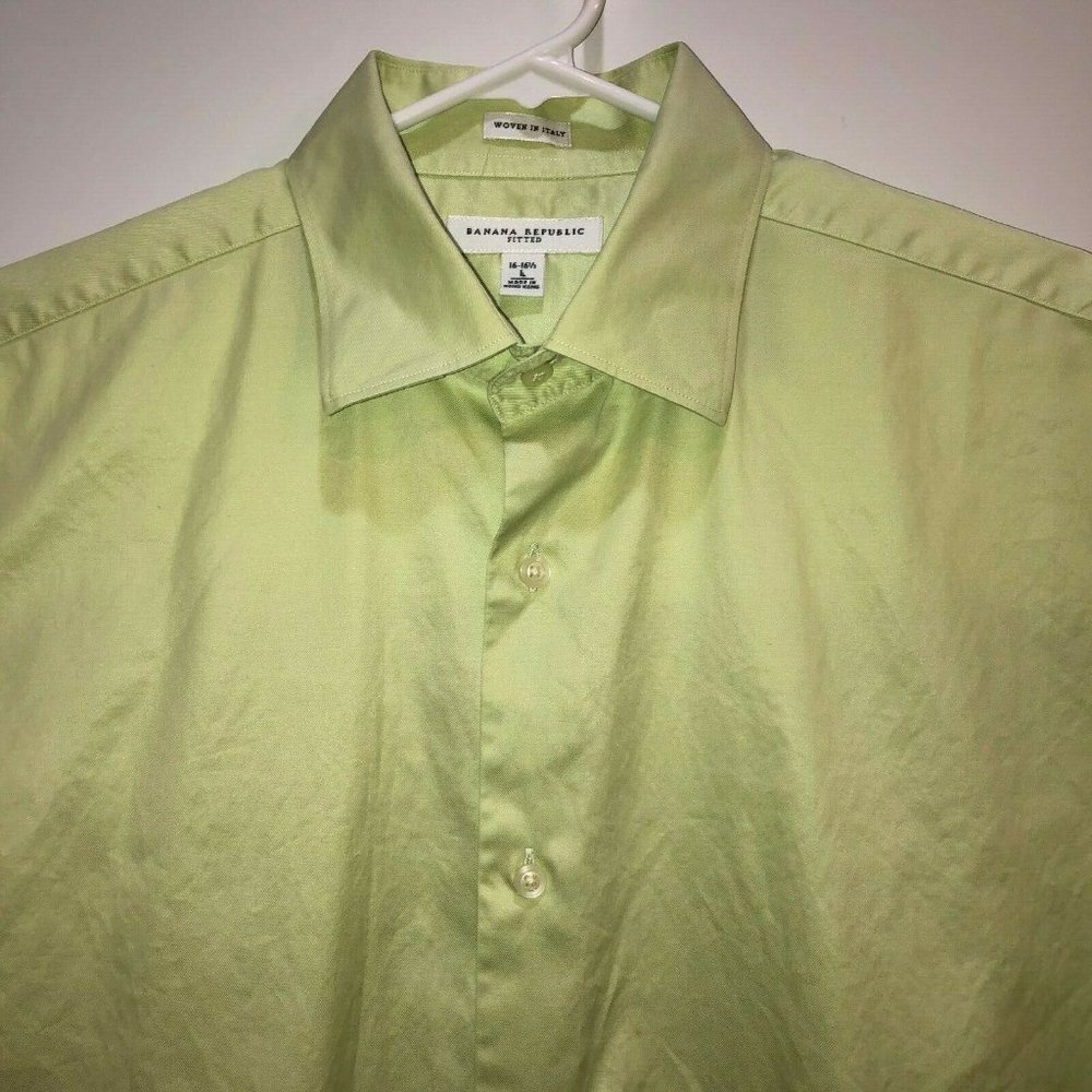 Banana Republic Large Sz 16-16.5 Green Fitted Long Sleeve Button Front Shirt